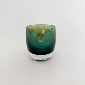 Glassybaby Votive Candle Holder Gratitude Teal Green Peacock Blue Triskelion